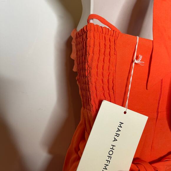 NWT MARA HOFFMAN Paula cutout linen-blend midi dress in orange papaya 00 - Picture 10 of 12